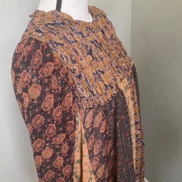 Free People Merrie Mixed Print Boho Style Tunic Top Size Small - Picture 9 of 14